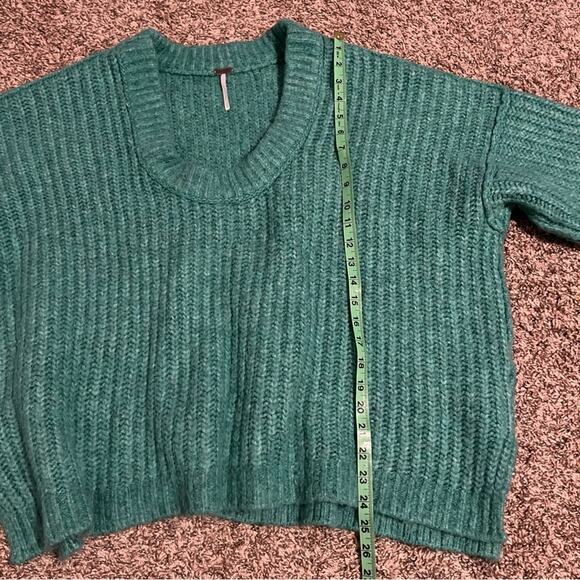 Free People Blue Bell Electric Teal Green Oversized Fuzzy Knit Sweater - Picture 11 of 11